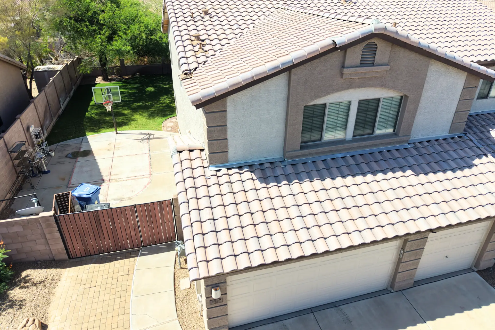 Concrete tile roof on a two story Phoenix home seen from above