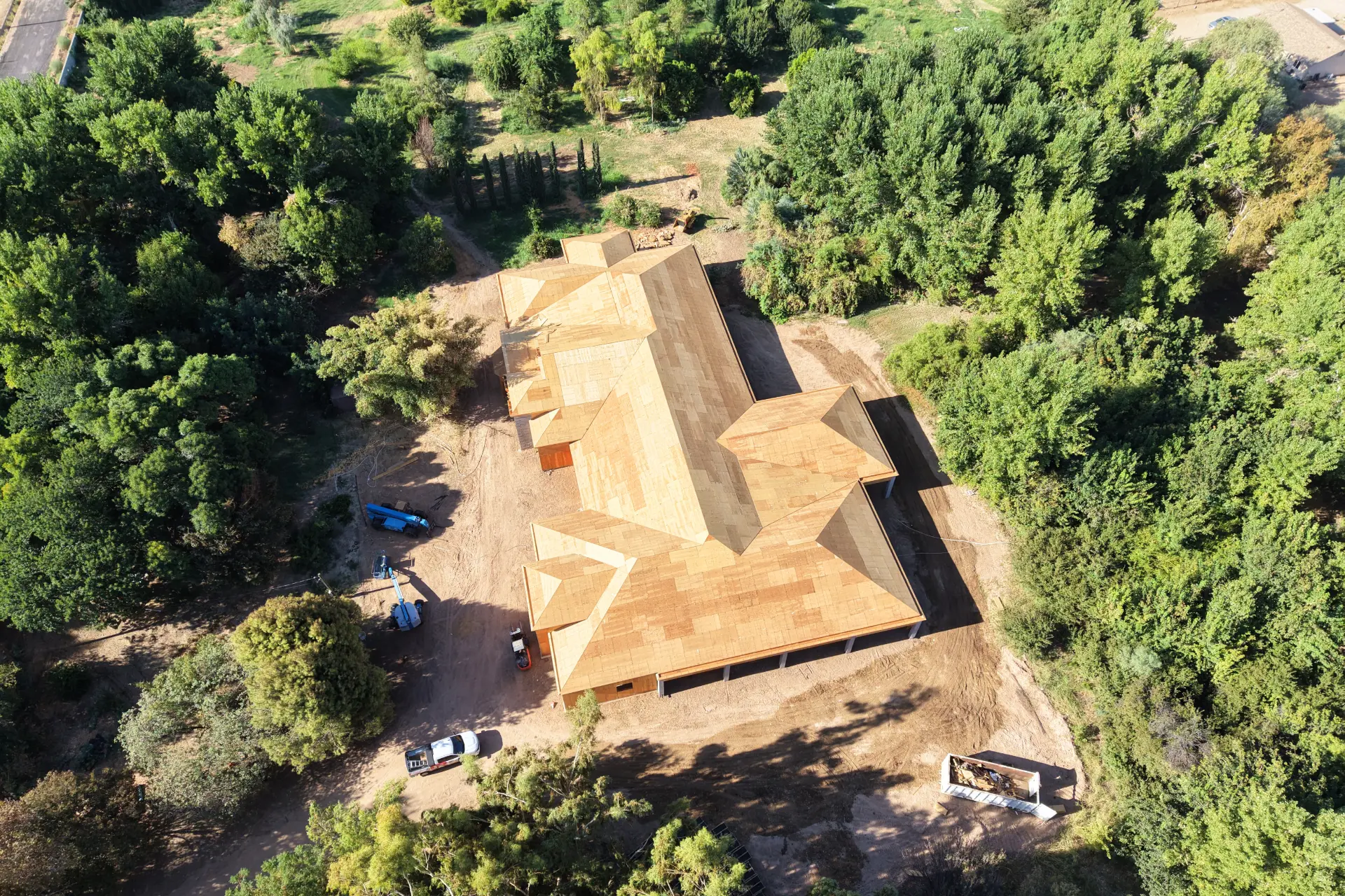 Finished plywood roof decking on a new construction home