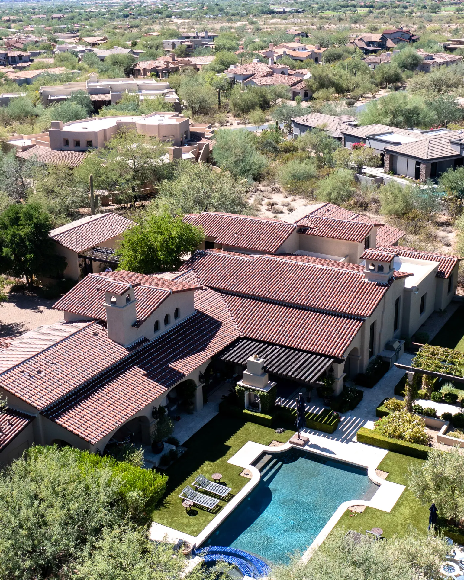 Spanish tile roof re-roof on a large Arizona custom home