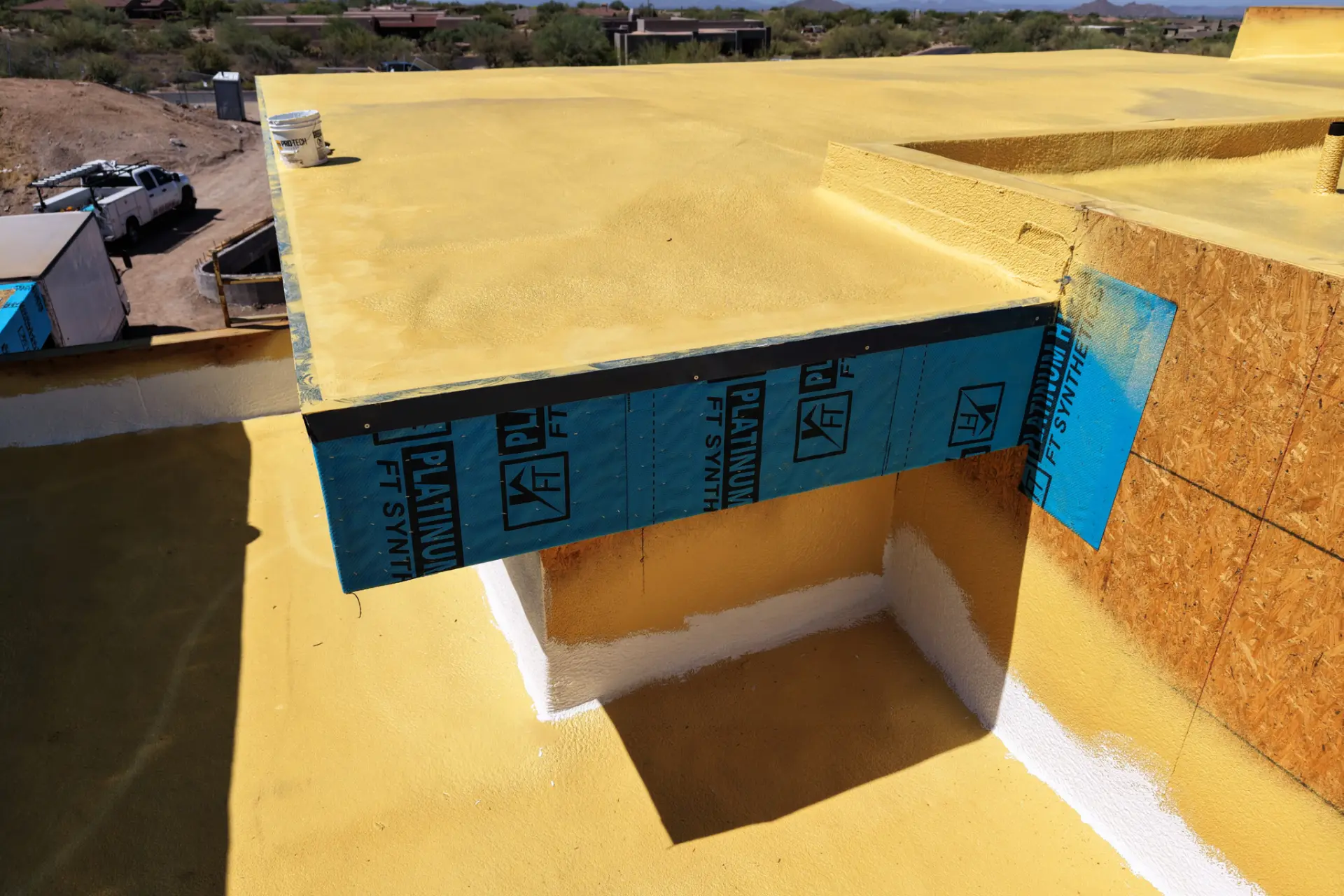 Foam roof detail at a cantilevered overhang on a desert residence