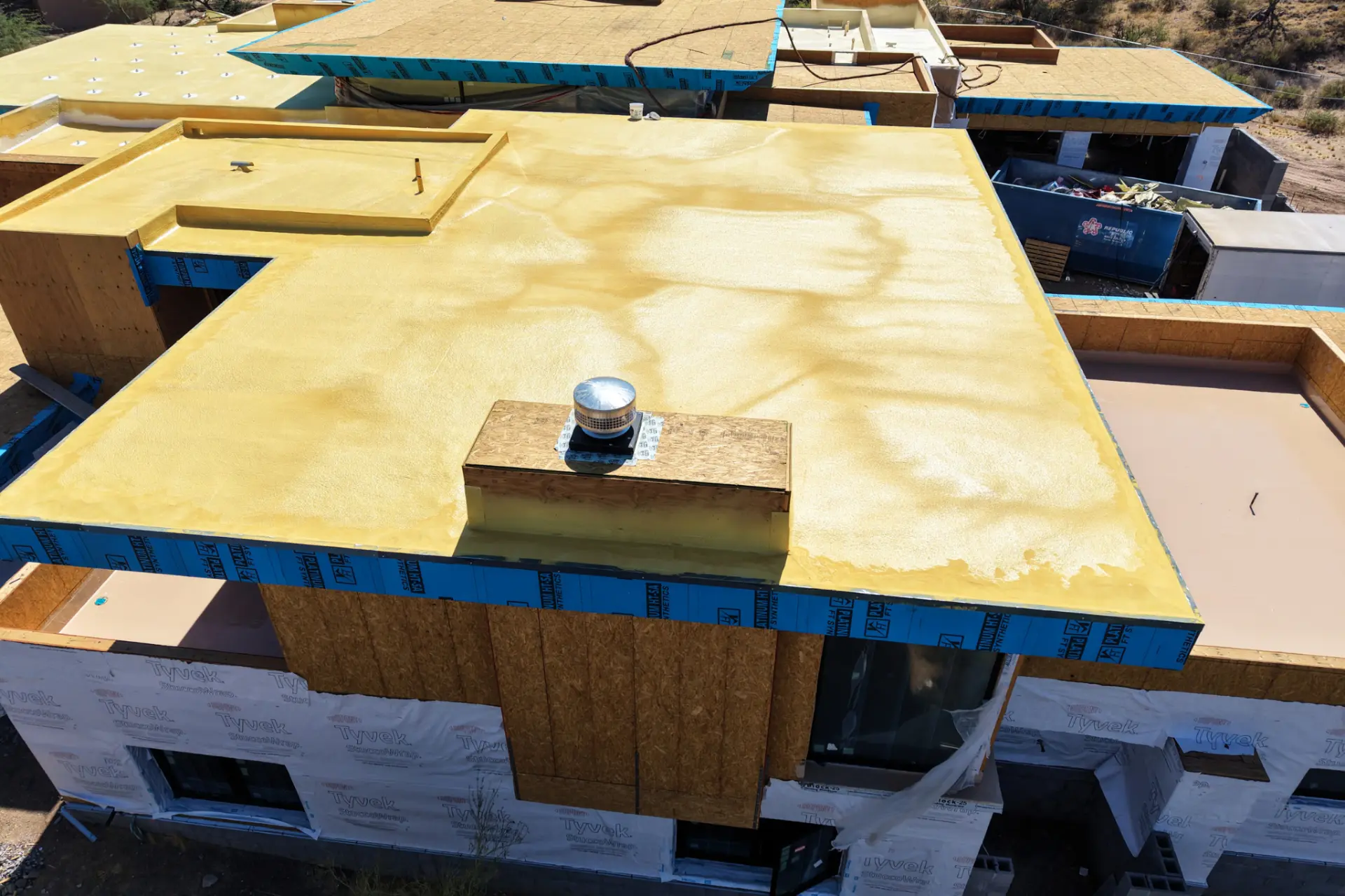 Foam roof with new vent curb on an Arizona custom home