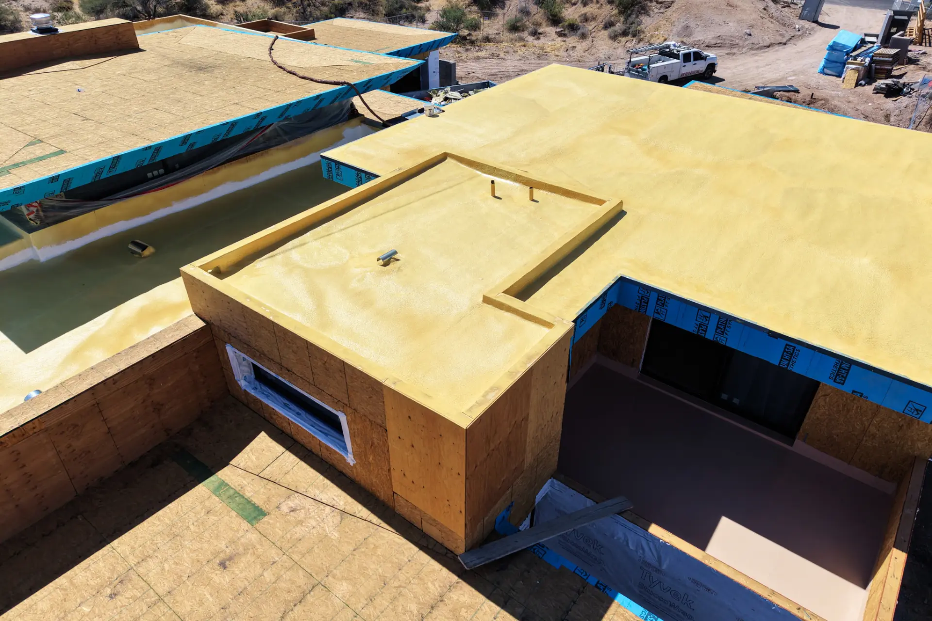 Foam roofing on a modern flat roof custom home in North Scottsdale