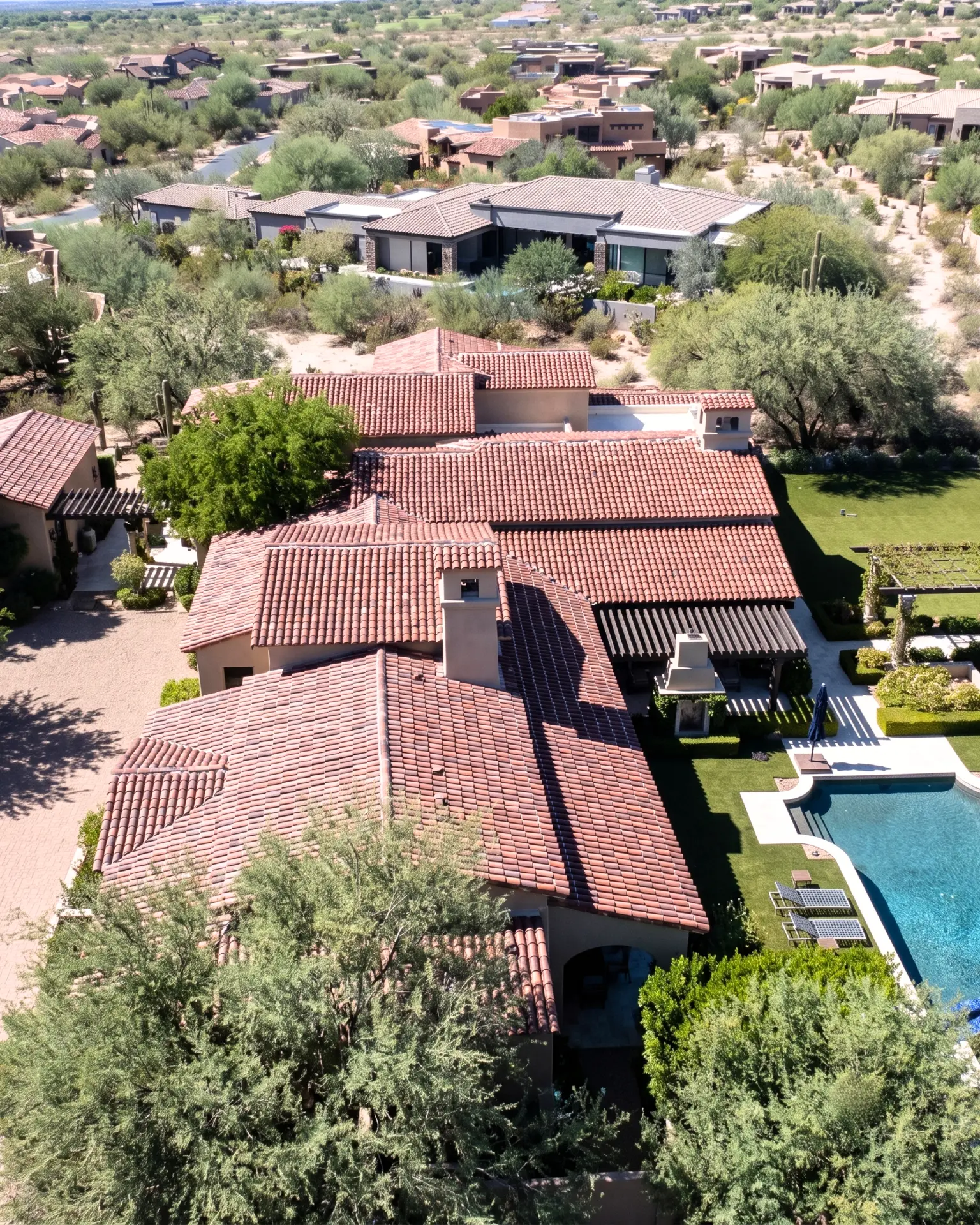 Barrel tile roof overlooking the desert in North Scottsdale