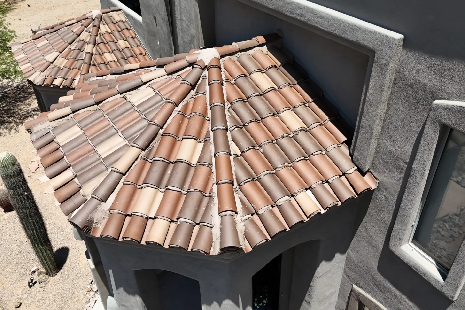 Mud set clay tile roofing on a Spanish style desert home