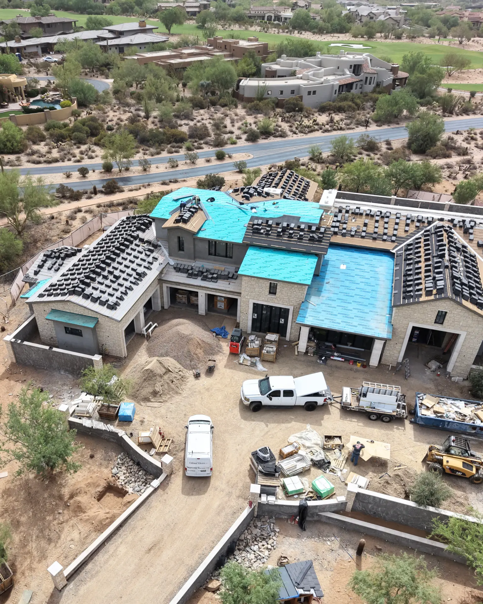 New construction tile roof install with underlayment and stacked tile
